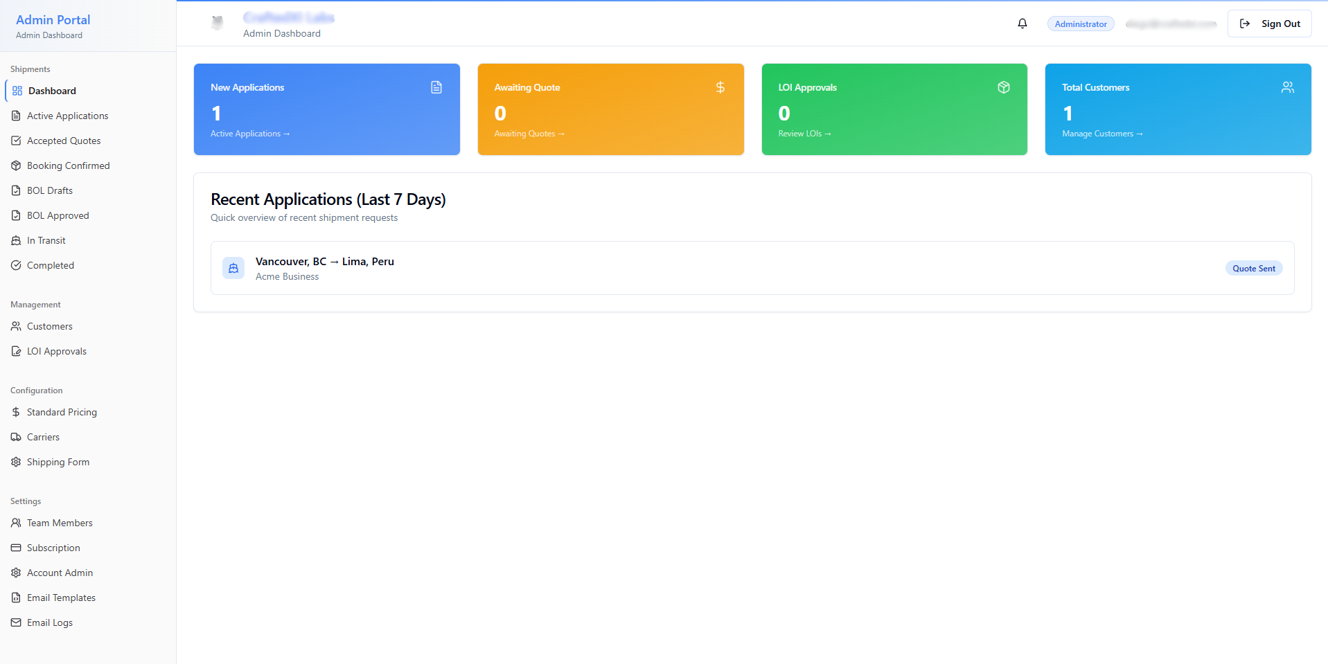 Movion Portal Dashboard providing live logistics visibility