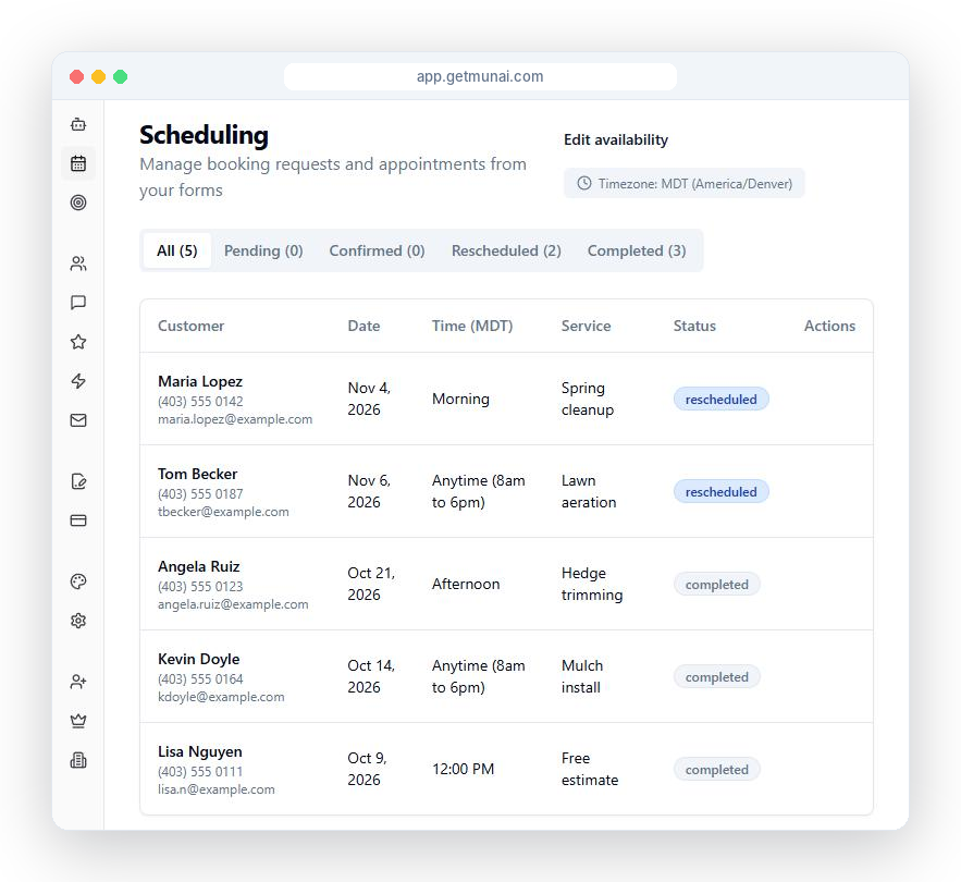 Booking requests in Munai